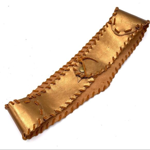 BOHO bronze-gold tone genuine leather wide belt size 31\